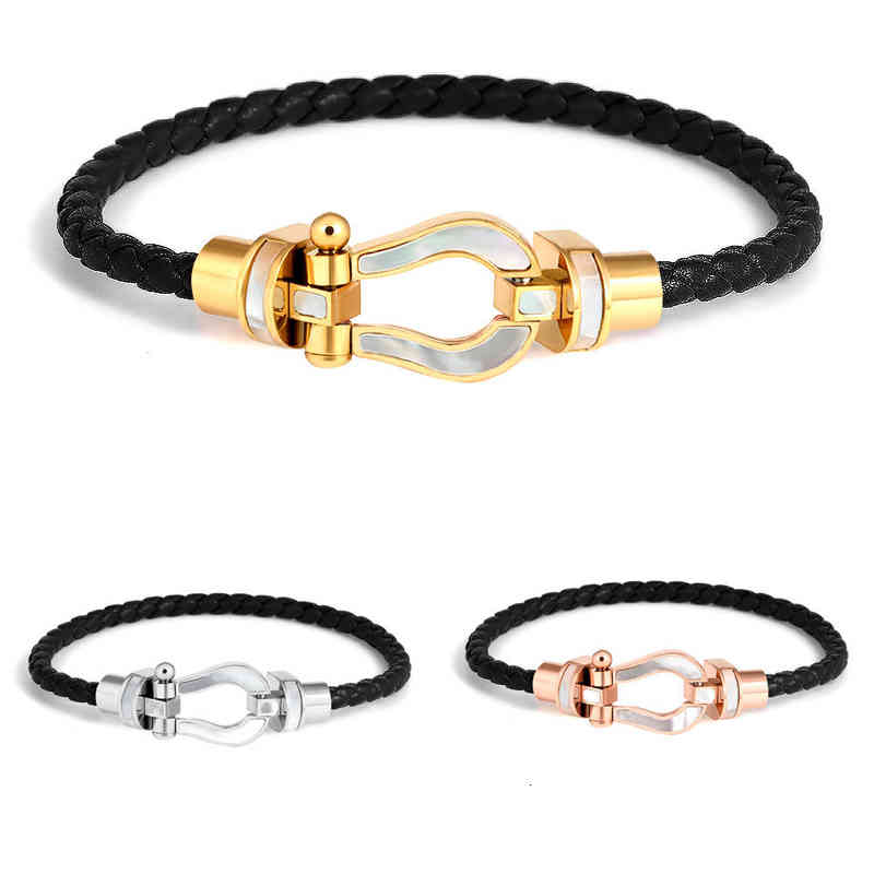 Bracelets tendance boucle magnétique coque en cheval corde en cuir en forme de U multicolore incrustée