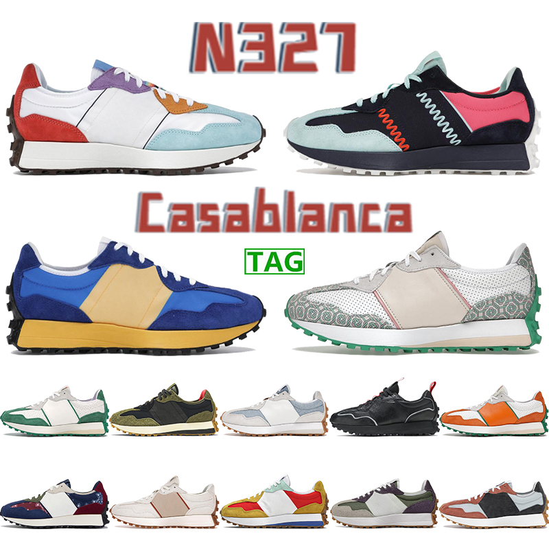 

N327 Running Shoes Men Women Sneakers Casablanca Orange Primary Pack Red Denim Leaf Green Mystic Purple Pride Mens Trainers Fashion Chaussures, Shoe box