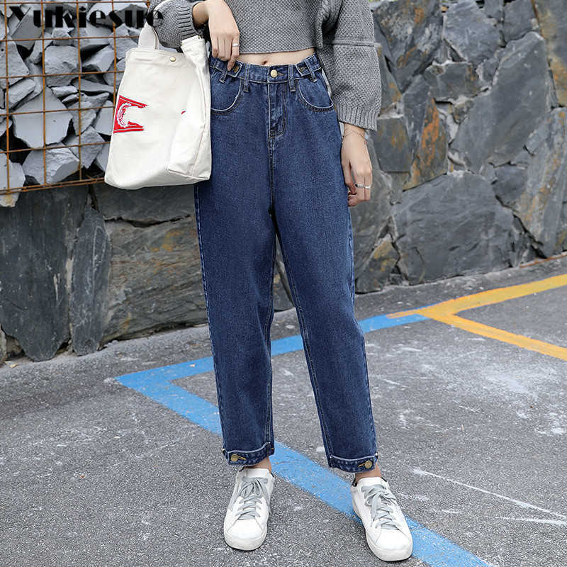 

Vintage ladies boyfriend jeans for women mom high waisted blue casual rippped harem trousers korean streetwear denim pants 210608, Dark blue