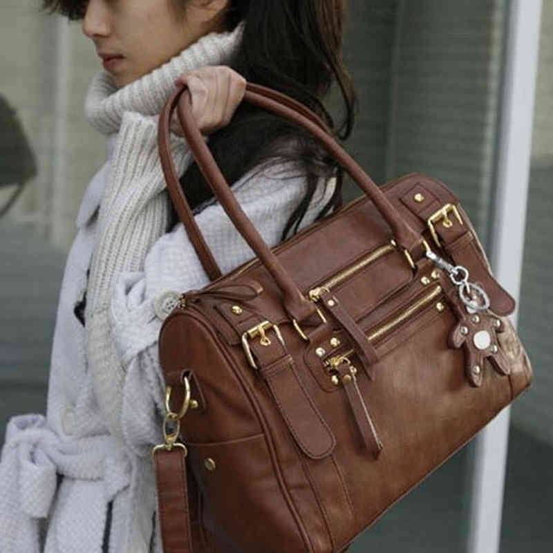 

Women's Handbag Vintage Belt Bear Big Tote Female Shoulder Messenger Casual Luxury Brand Leather Crossbody Bags Ladies, B wine red