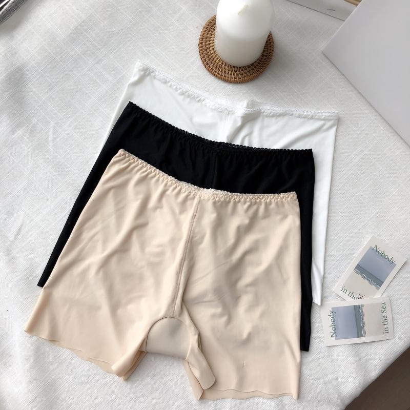 

Women's Panties Summer Solid Color Wave Edge Non-Curling Safety Pants High Waist Seamless AntiLight Out Shorts Women, Champagne