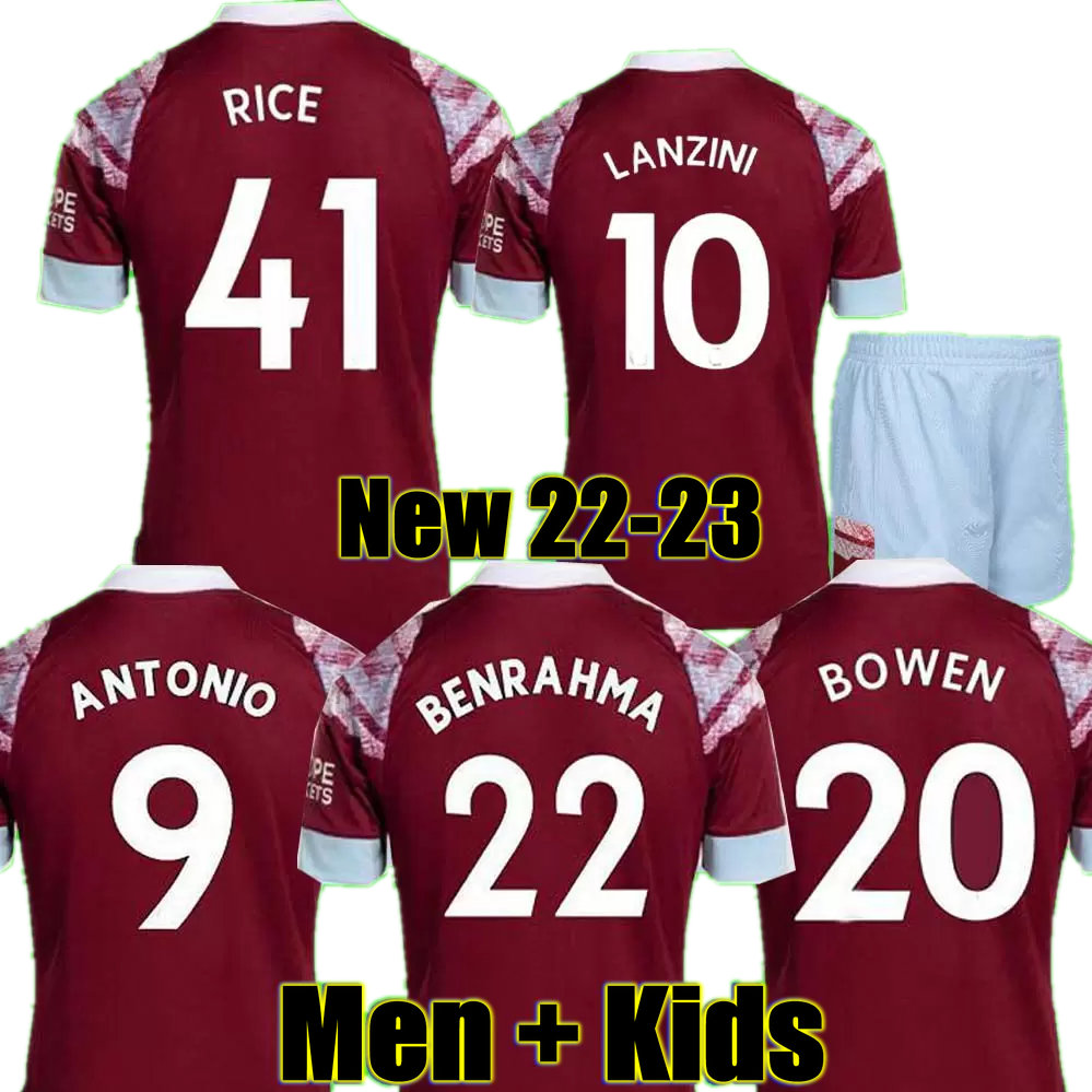 

22 23 West Hams BOWEN RICE Soccer Jerseys BENRAHMA LANZINI ANTONIO YARMOLENKO NOBLE FORNALS DAWSON Vlasic SOUCEK 2022 Jersey Football Shirt Mens Kids Kit, Aldult 21 22 home