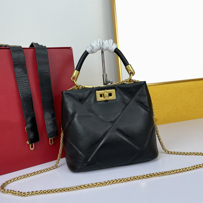 

Really Top Quality Designer Luxury Fashion bag Women Roman Rivet Bucket Lady Bags handbags tote mini style crossbody Tote Purse Genuine lambskin Leather wallet, Carton