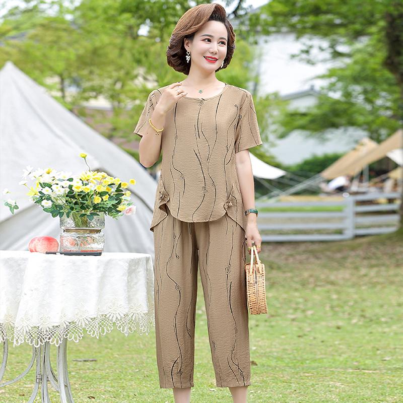 

Women's Two Piece Pants Middle-aged Women Clothing Summer 2 Sets Womens Short Sleeve T-shirt And Harem Loose Woman SuitWomen's