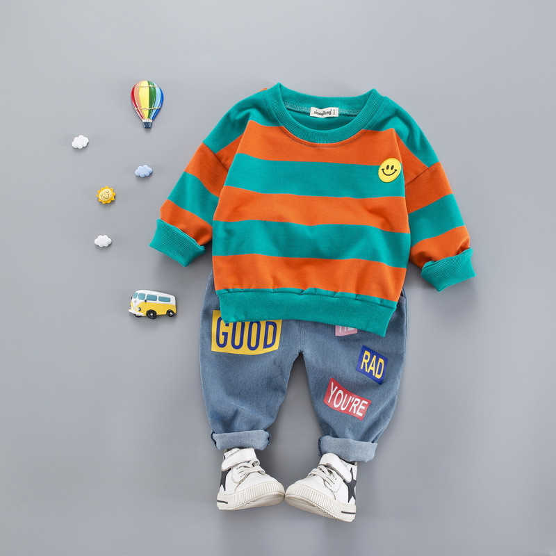 

Autumn Cotton Casual Striped Kid Suit Children T shirt Top Floral Long Pants 2PCS Set please understand us, Blue