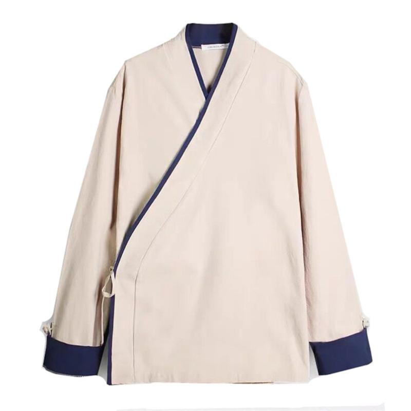 

Men's Casual Shirts Chinese Style Retro Plus Size Hanfu Tops -6XL 7XL Cotton Linen Long Sleeve Shirt Patchwork Top Men Lace Up Thin Cardiga, Khaki