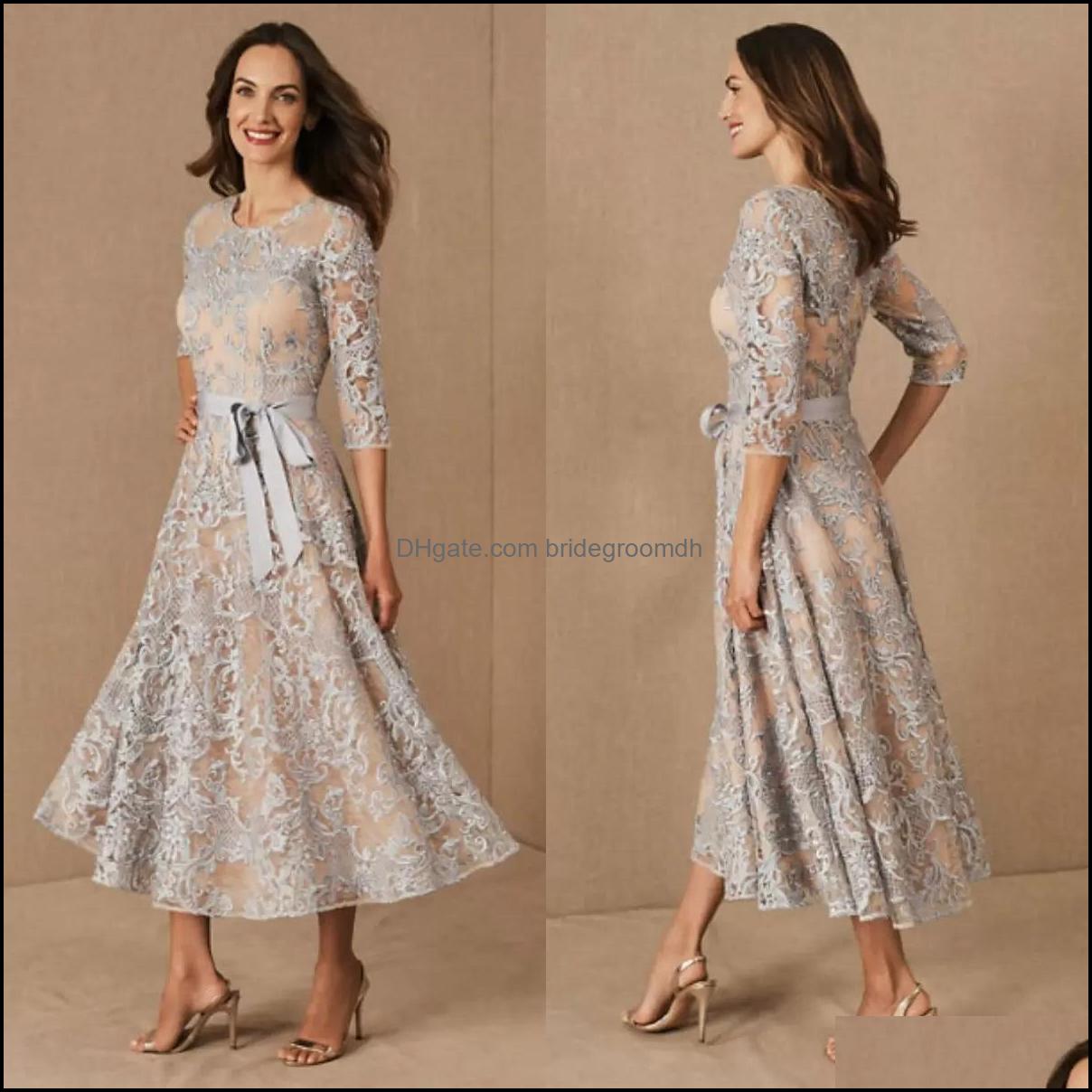

Mothers Dresses Mother Of The Bride Wedding Party Events Elegant Jewel Neck A Line Lace Appli Dfl