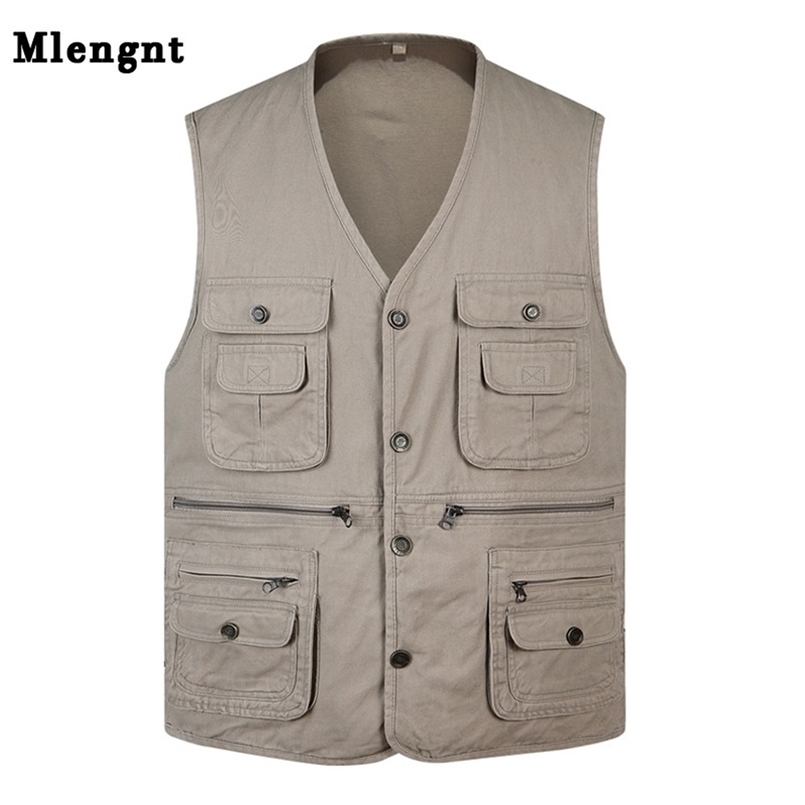 

Classic Summer Men Vest Cotton Button Multi Pocket 3 Colors Sleeveless Jacket With Many Pockets Solid Big Size Travel Waistcoat 220727, Khaki vest