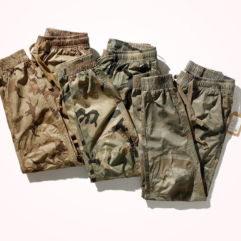 

Summer Retro Military Lightweight Thin Casual Tooling Pants Men's Fashion Outdoor Elastic Waist Drawstring Camouflage Pants, Camouflage g