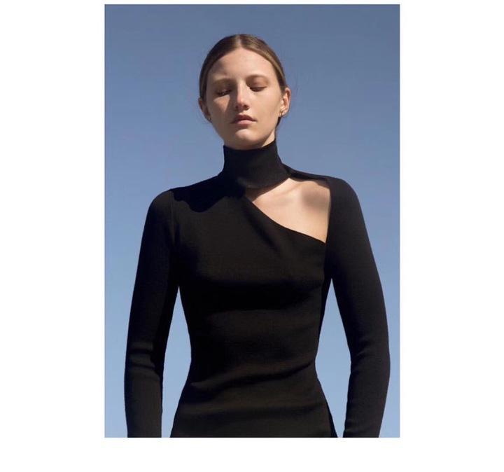 

Women's Sweaters Solid Pullovers Off The Shoulder Asymmetric Design High Collar Long Sleeve Women Crotch Knitted Top Sweater JumpsuitsWomen'