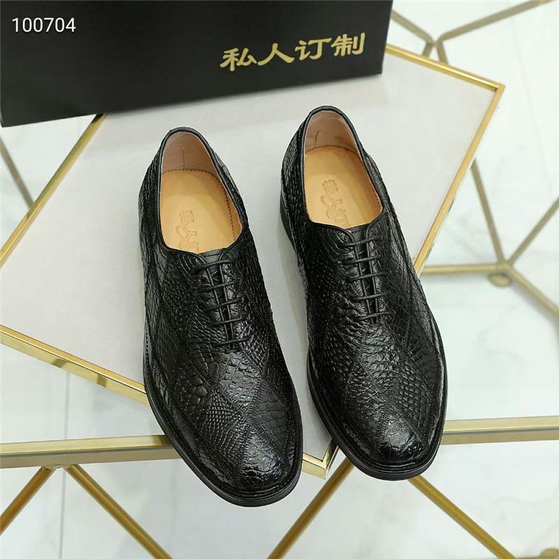 

Dress Shoes Stylish Pattern Authentic Crocodile Skin Men Casual Derby Exotic Genuine Alligator Leather Male Lace-up Plaid, Black