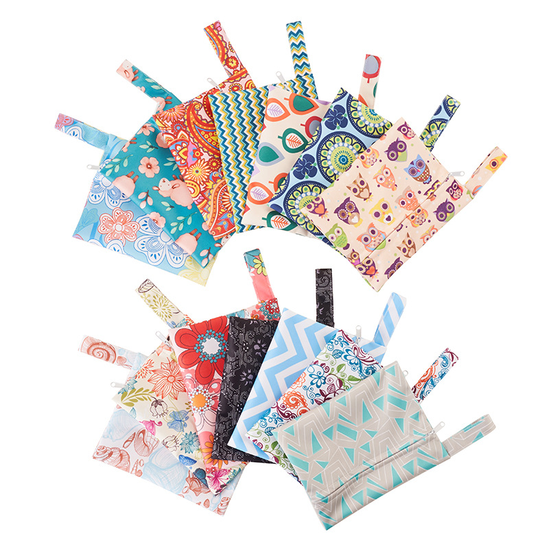 

Baby Diaper Bag Printed Waterproof Wet Dry Nappy Zipper Handbag Stroller Carry Pack Travel Outdoor Storage Bag Pocket, Multi mixed