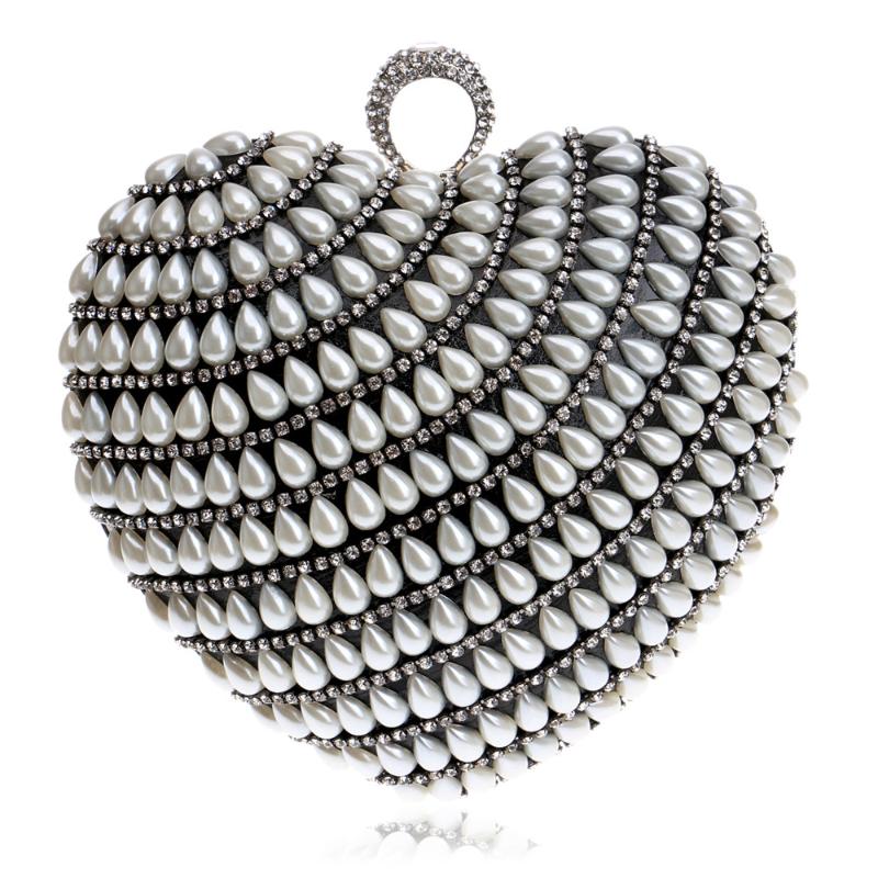 

Evening Bags Heart Shaped Women Beaded Small Purse Day Clutches Finger Ring Rhinestones Wedding Handbag YM1079Evening, Black