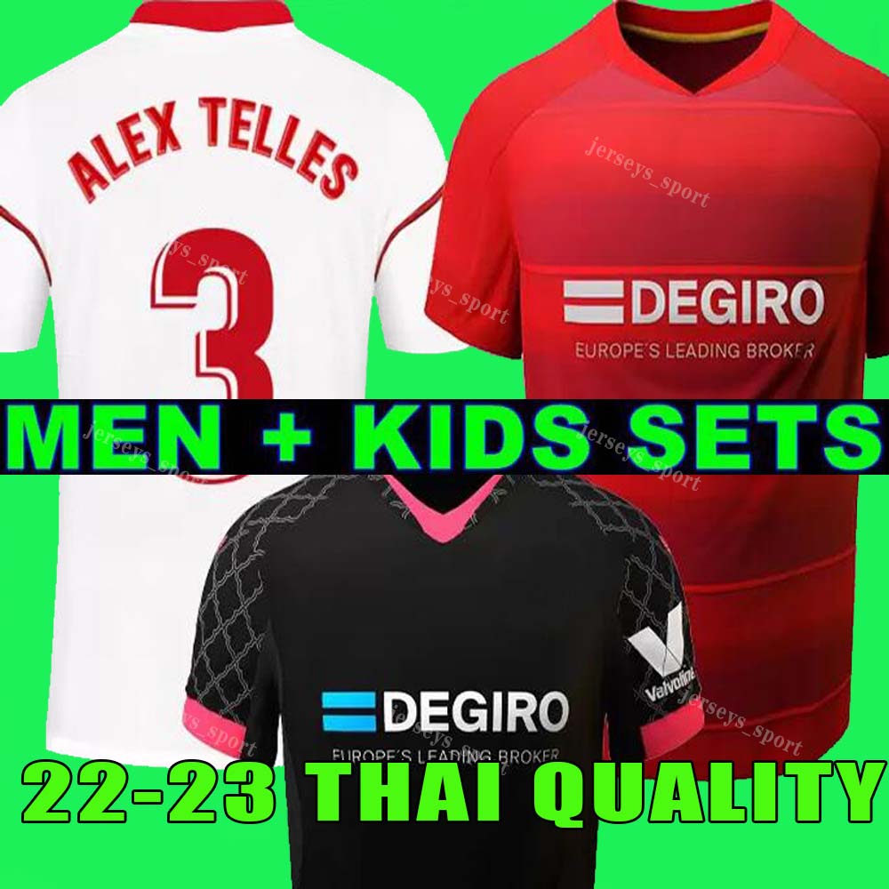 

22/23 Camiseta SevillaS Soccer Jerseys LAMELA I.RAKITIC PAPU GOMEZ J.NAVAS DE JONG SUSO 2022 2023 Football shirt ALEX TELLES Home White Away Red Third Black Men Kids Kit, 22 23 home kids