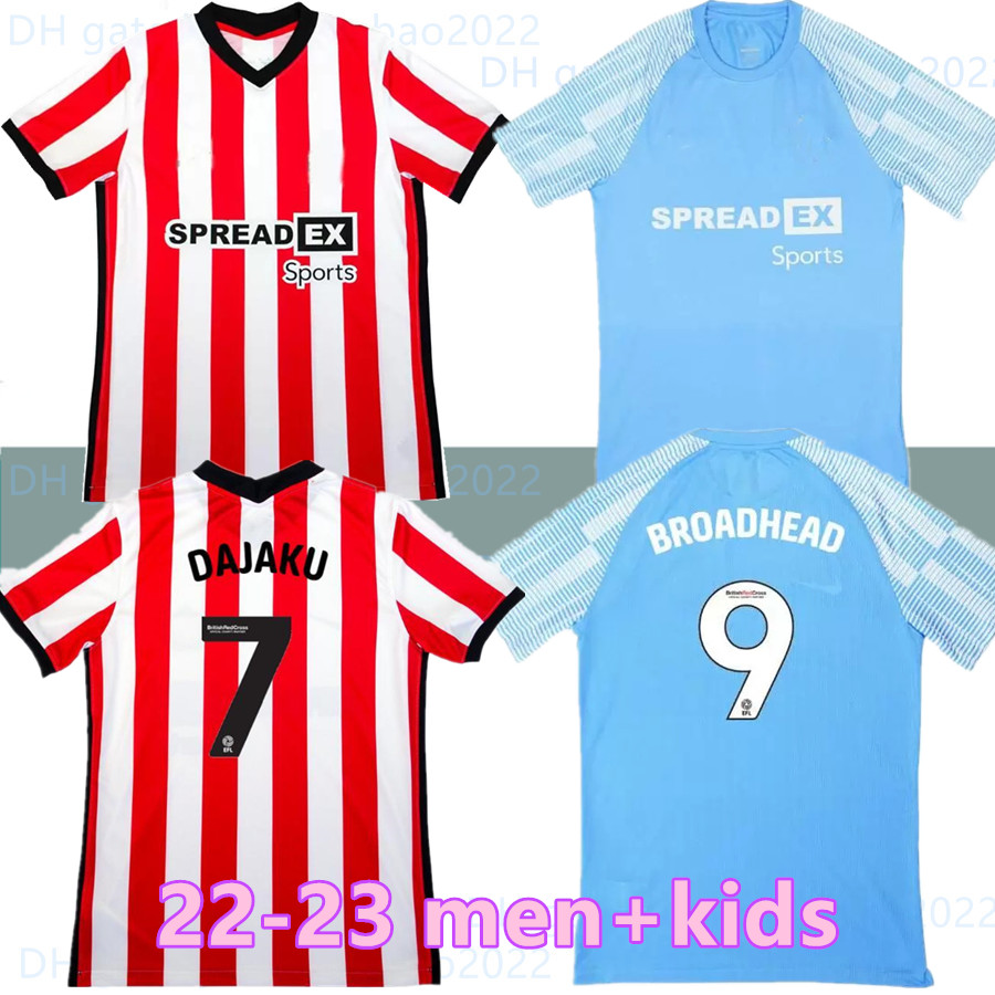 

SUNDERLAND 22 23 soccer jerseys home away BLUE SIS 2022 2023 DAJAKU EMBLETON BROADHEAD Gooch O'NIEN Stewart PRITCHARD NEIL MCGEADY kids baby kit set football shirts op, 22-23 away