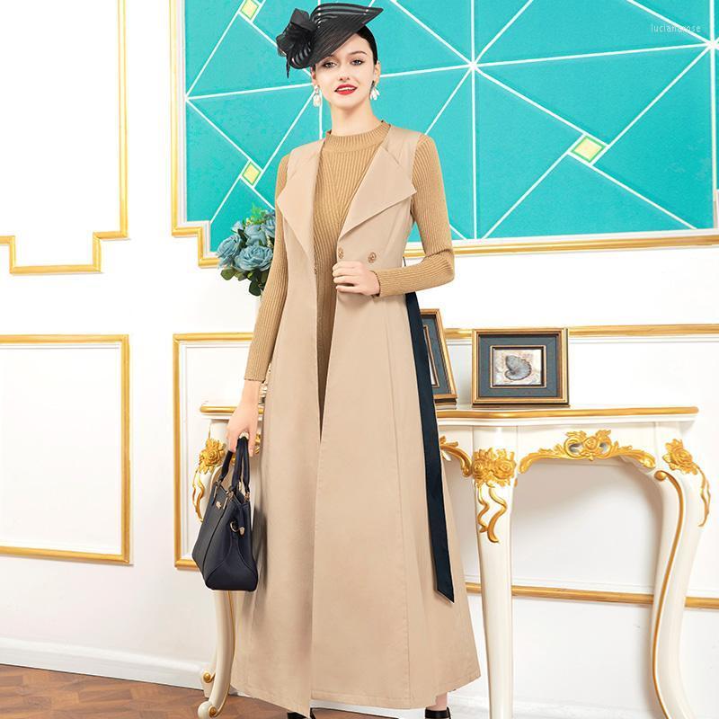 

Women' Vests 2022 Office Lady Outerwear & Coats Women Khaki Long Vest Coat Europen Style Sleeveless Jacket Button Outwear Casual Top DZ