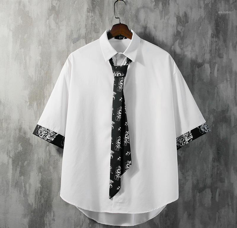 

Men' Casual Shirts Tie Short-sleeved Shirt Summer Korean Thin Section Handsome White Trend Student Youth Class Service, Black