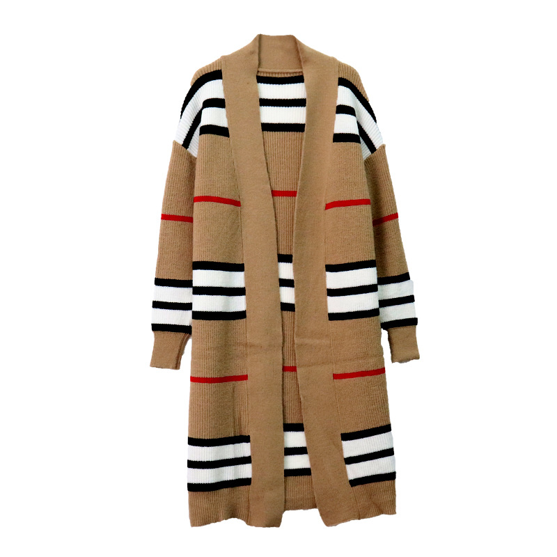 

Designer long dress Womens autumn sweater casual clothing girl warm Long sleeve dreses Knitted women knit Plaid printing Long-skirt Lady Out, Khaki