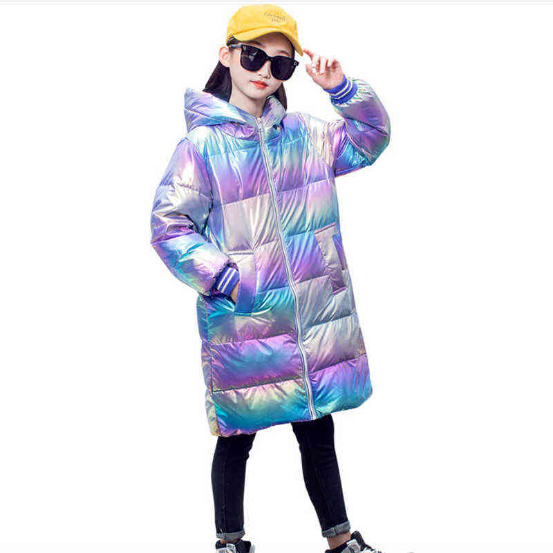 

2020 Autumn Winter Hooded Children Down Jackets For Girls Shiny Color Warm Kids Down Long Jackets For Boys 2-13Y Outerwear Clothing J220718, Yellow