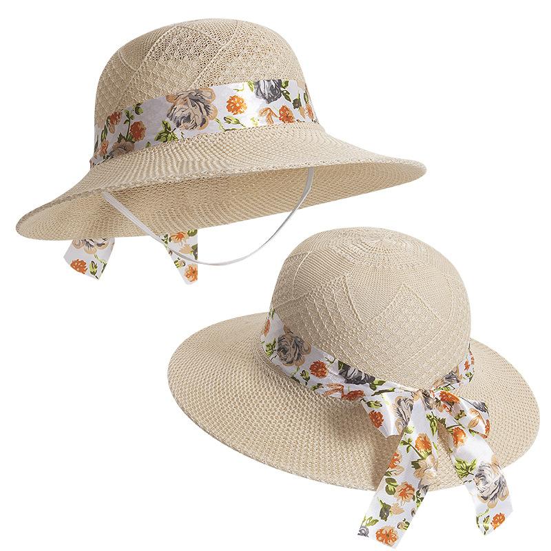 

Wide Brim Hats Foldable Floppy Women Straw Hat Ribbon Bows Sun Beach Lady Summer Panama UV Protect Travel Cap, Beige