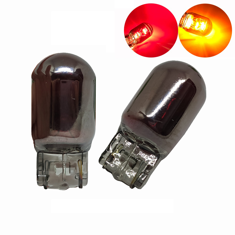 

New 2Pcs W21/5W T20 580 Silver Chrome Amber Red Yellow Stop Light Glass 7440 7443 12V 21/5W Halogen Bulb W3x16q Car Lamp Indicator