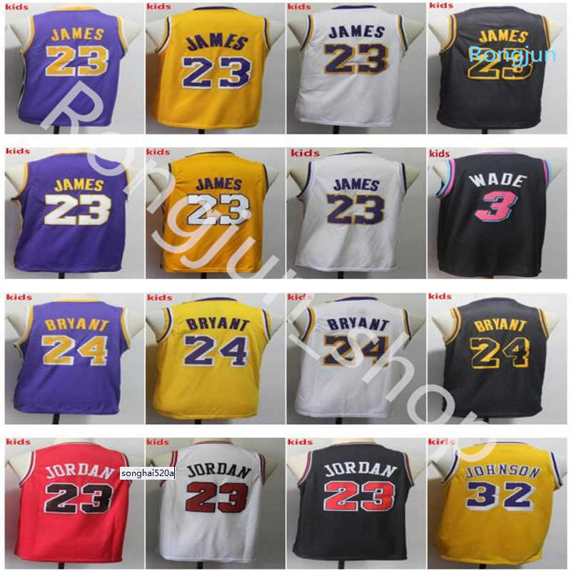 

2021 Top Quality Men Youth kids Basketball LeBron 23 James Dwyane 3 Wade 32 Johnson Jerseys Purple Yellow White Black Stitched''nba''jersey