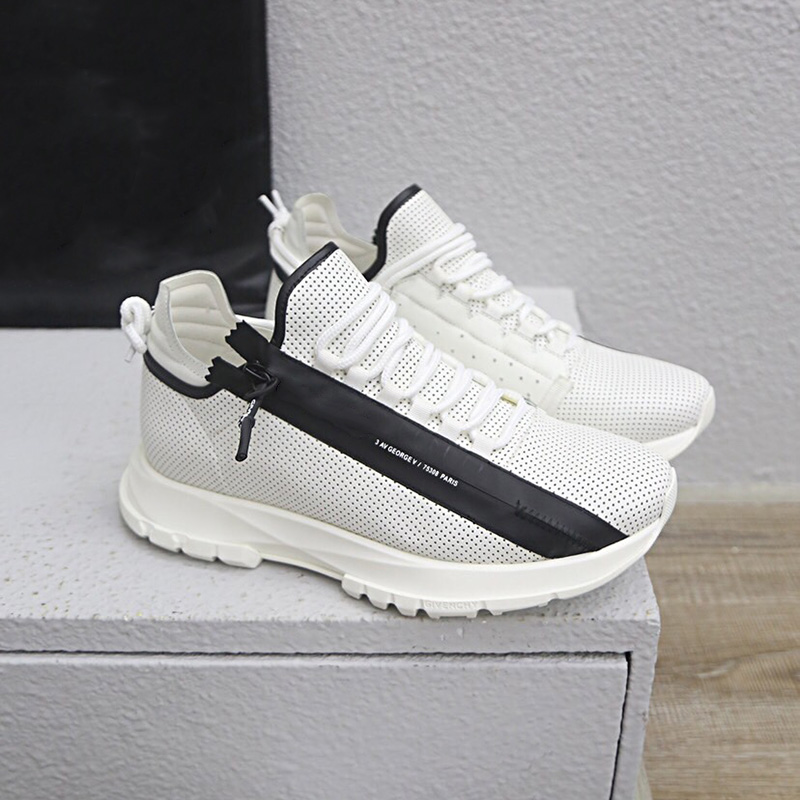 

Low Top Runners Sneakers in Perforated Leather With Zip Shoes Black White Bred Platform Casual Shoe Mens Chunky Trainer Dad Sneaker