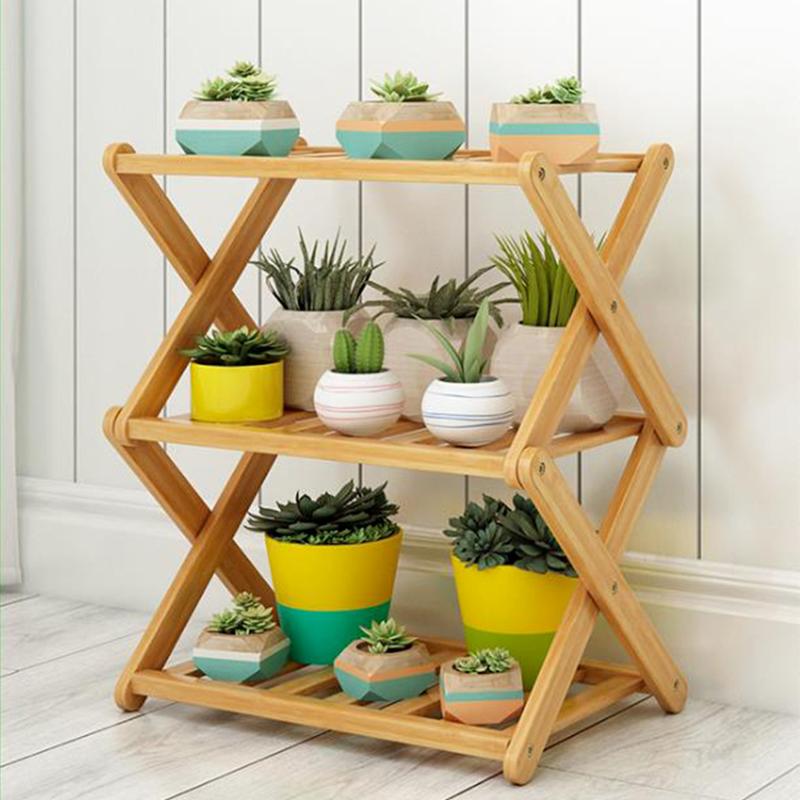 

Hooks & Rails 3/4 Natural Bamboo Flower Pot Rack Foldable Environmental Protection Durable Multifunctional Display Bathroom Storage