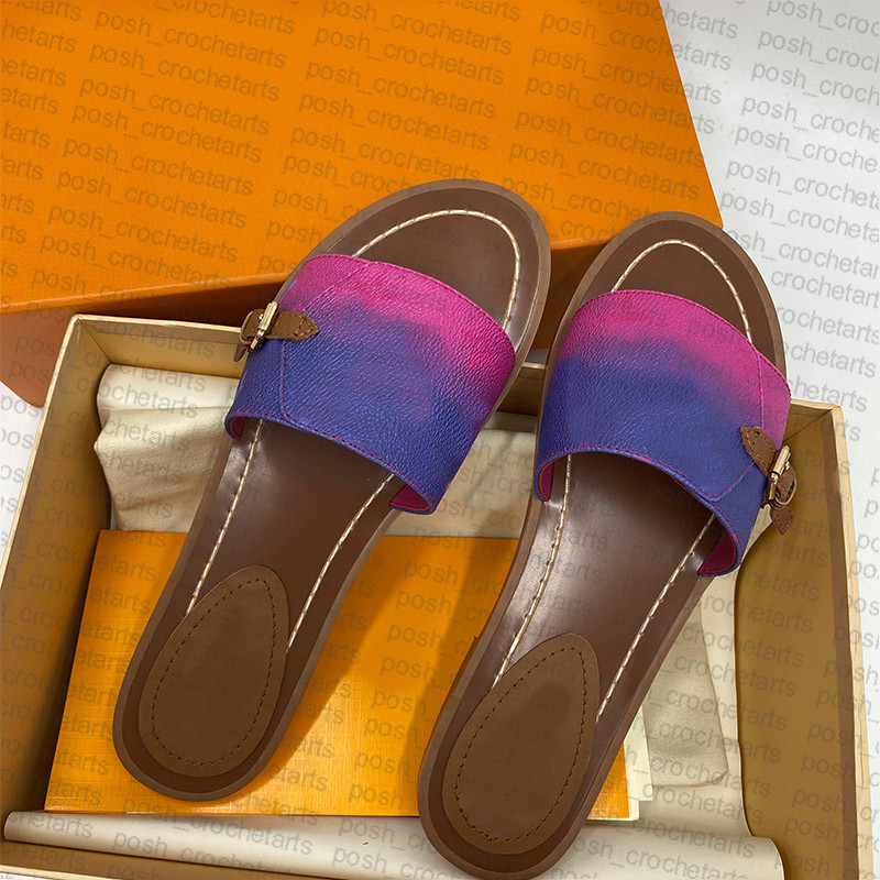

Fashion Slippers Sandals Spring In the City Sunset Lock It Flat Mules Sandals Sold with box, Hot pink and blue