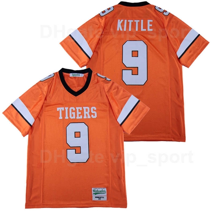 

C202 Men Norman Tigers 9 George Kittle High School Football Jersey Breathable Orange Team Color Pure Cotton Stitched And Sewn On Sport Top, 9 orange