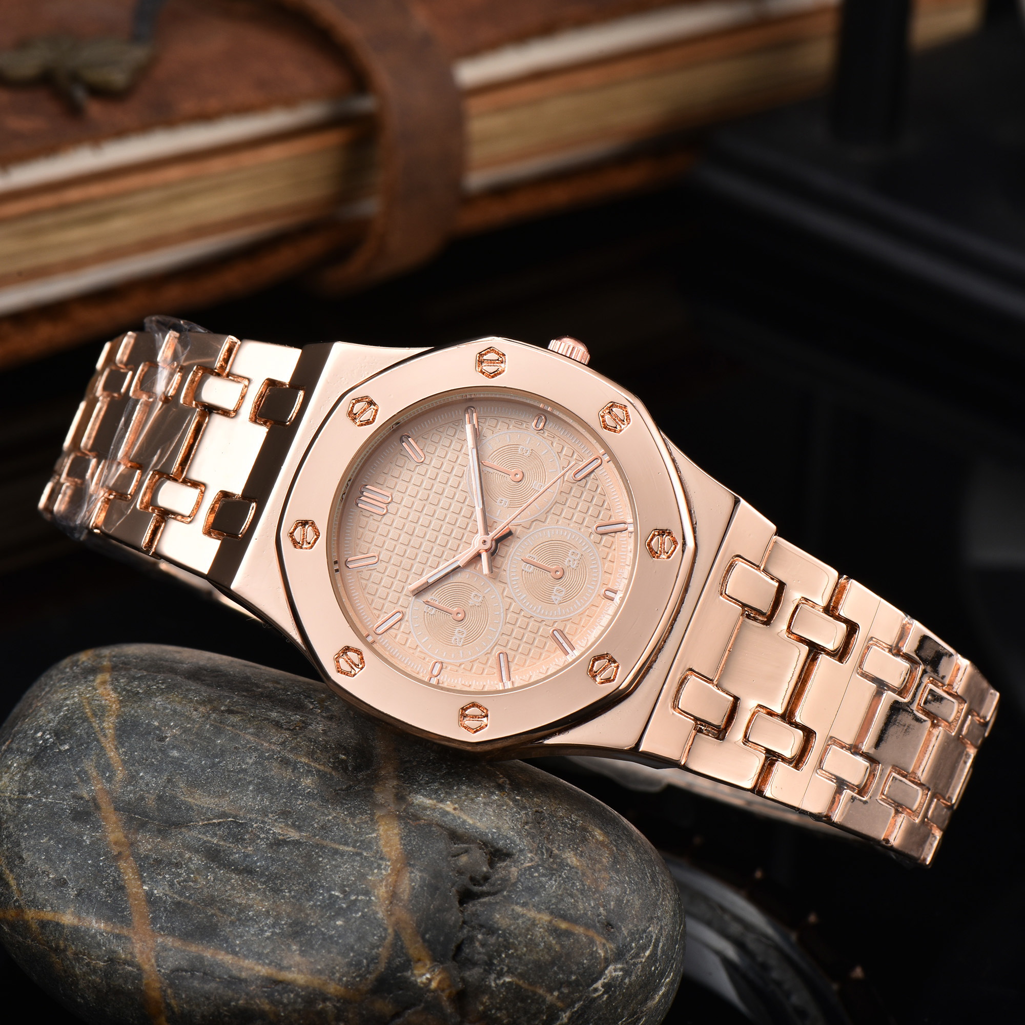 

Fashion Style Women Watch Jewelry Dress Clock Stone Case Quartz Movement Rose Gold Strap Good Quality Splash Waterproof Design Wristwatch Montre De Luxe, 10
