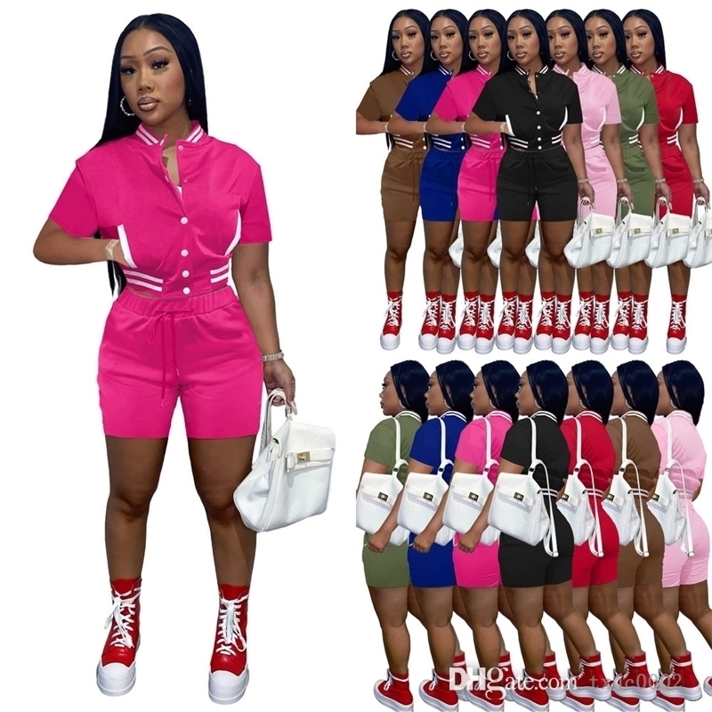 

Baseball Tracksuits For Women 2022 Spring And Summer Short Sleeve Pants Set Letter Printed Splicing Two Piece Jogging Suits, Option for extra fee
