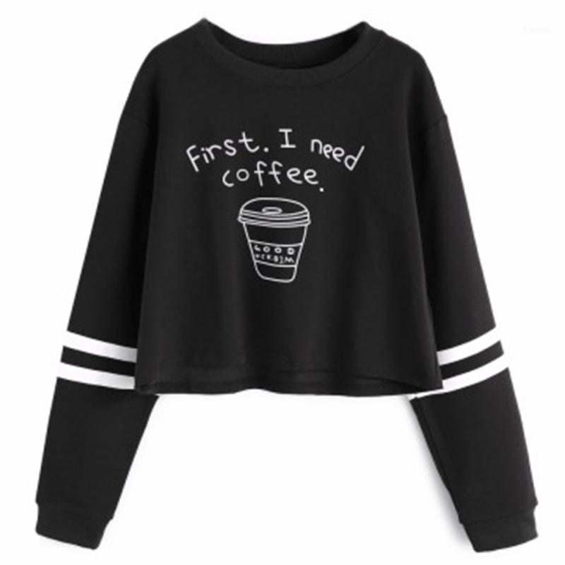 

Women' Hoodies & Sweatshirts GAOKE Women Autumn Long Sleeve O Neck Pullovers COFFEE Pattern Casual Letters Short Sweatshirt Tracksuit, Grey2