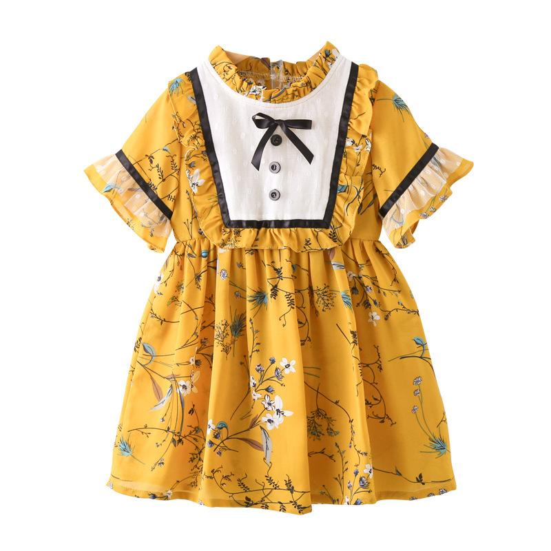 

Girl's Dresses Dulce Amor Elegant Girls Dress Summer Autumn Floral Princess Butterfly Ribbon A-line Kids Clothes For Party, Yellow