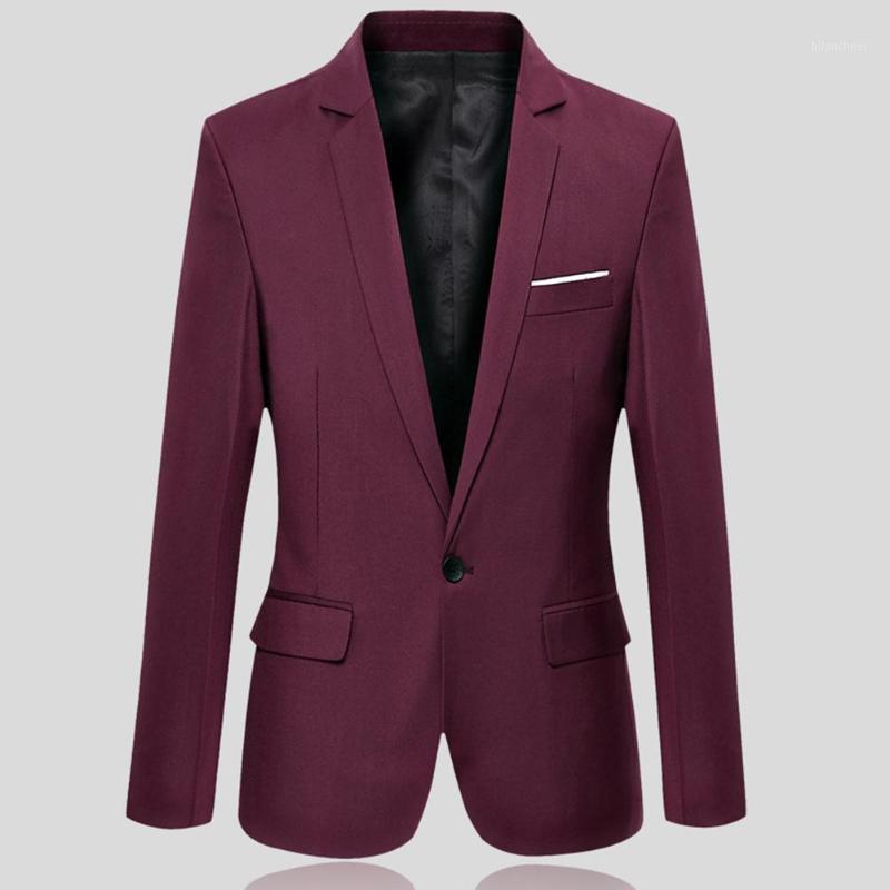 

Men' Suits & Blazers Men Business Spring Autumn Formal Coat Male Fashion Solid Color Blazer Long Sleeve Lapel Sliming And Fits Clothing, Wine red