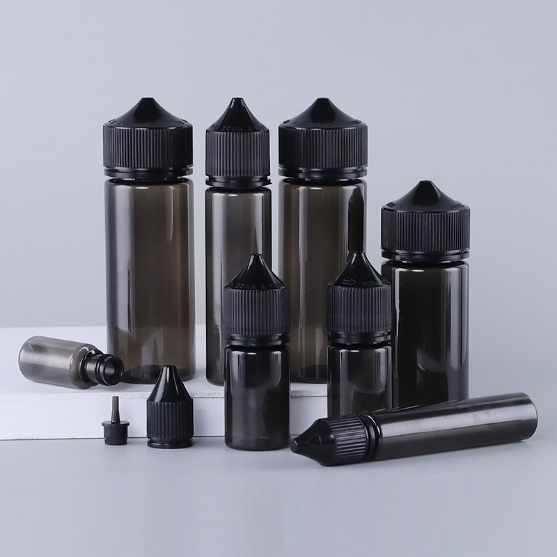 

New Black Empty Fat Bottle 10ml 15ml 30ml 60ml 100ml 120ml Pen Shape Dropper Bottle With CRC Tamper Evident Caps E Liquid Vape Juice Bottles