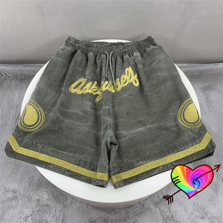 

Thick Fabric Shorts Men Women Multi Embroidered Graphic Shorts Vintage Wash Mesh Breeches