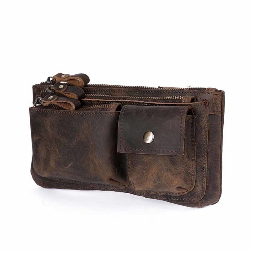 

New Quality Leather men Casual Fashion Travel Waist Belt Bag Chest Pack Sling Bag Design Phone Cigarette Case Pouch Male 81129 201119, Black