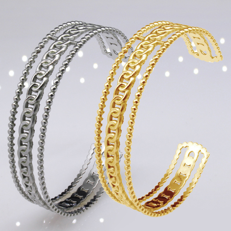 

Bracelet Open Chain Hollow Out Round Bead Stainless Steel Bracelet Men's