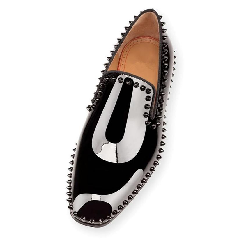 Design de mode Men Rivets Chaussures de mariage Red Sole Patent appartements printemps d'été Silhouette silhouette Spike Locons pour MENS265O242A