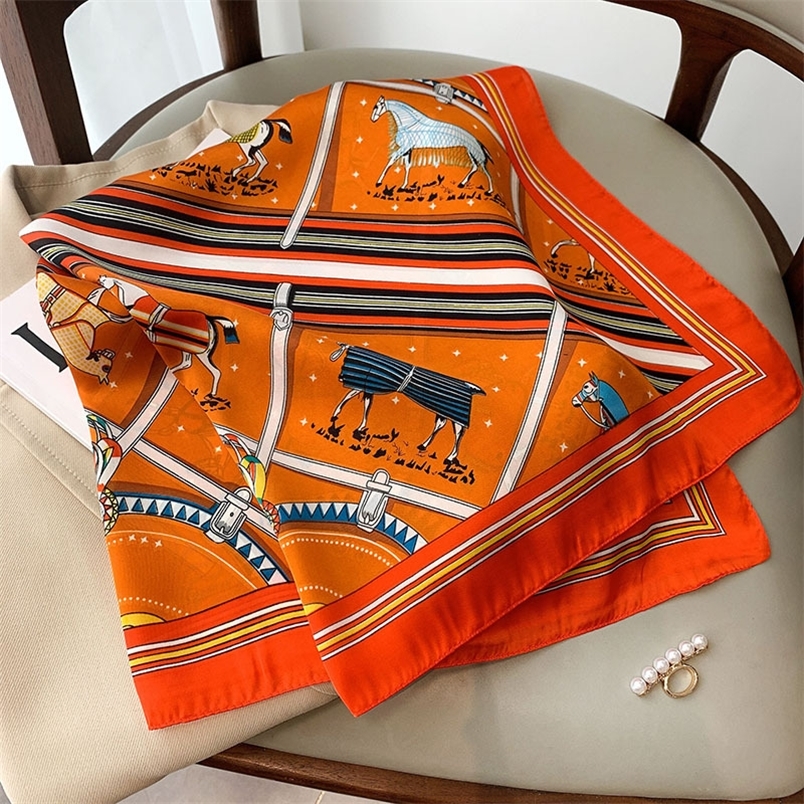 

Luxury Spring Silk Square Bandana Scarf Design Horse Print Small Shawls Wraps Hairband Kerchief Scarves Neckerchief Bufanda 220704