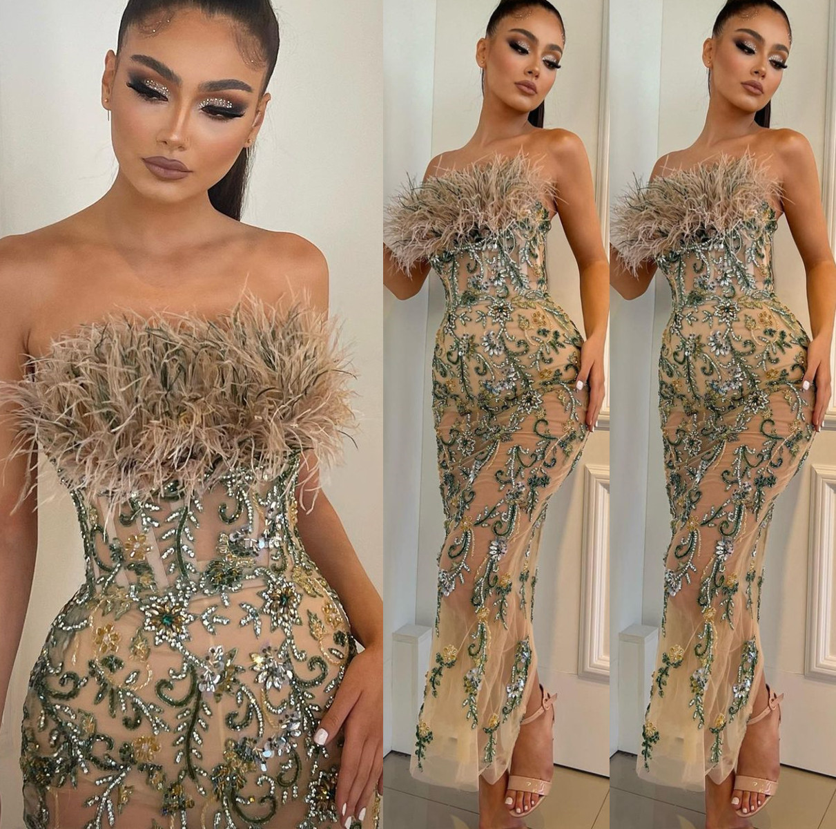 

2022 Plus Size Arabic Aso Ebi Luxurious Sexy Sheath Prom Dresses Beaded Crystals Evening Formal Party Second Reception Birthday Engagement Gowns Dress ZJ478, Gold