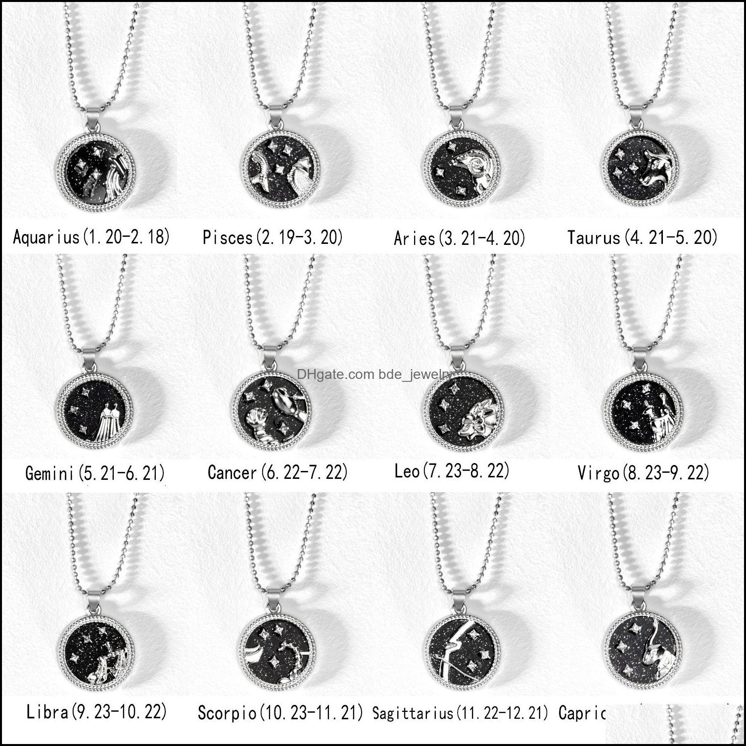 

Pendant Necklaces Lover Day Night 12 Constellation Necklace For Women Zodiac Sign Aquarius Leo Libra Aries Wish Card Fashi Bdejewelry Dh40C