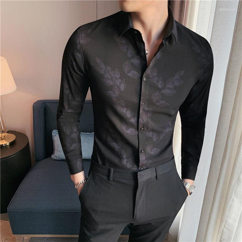 

Men's Casual Shirts Men's Printing Pattern Slim Fit Fashion Business Long Sleeve Tops British Style Clothes -4XLMen's Eldd22, Black