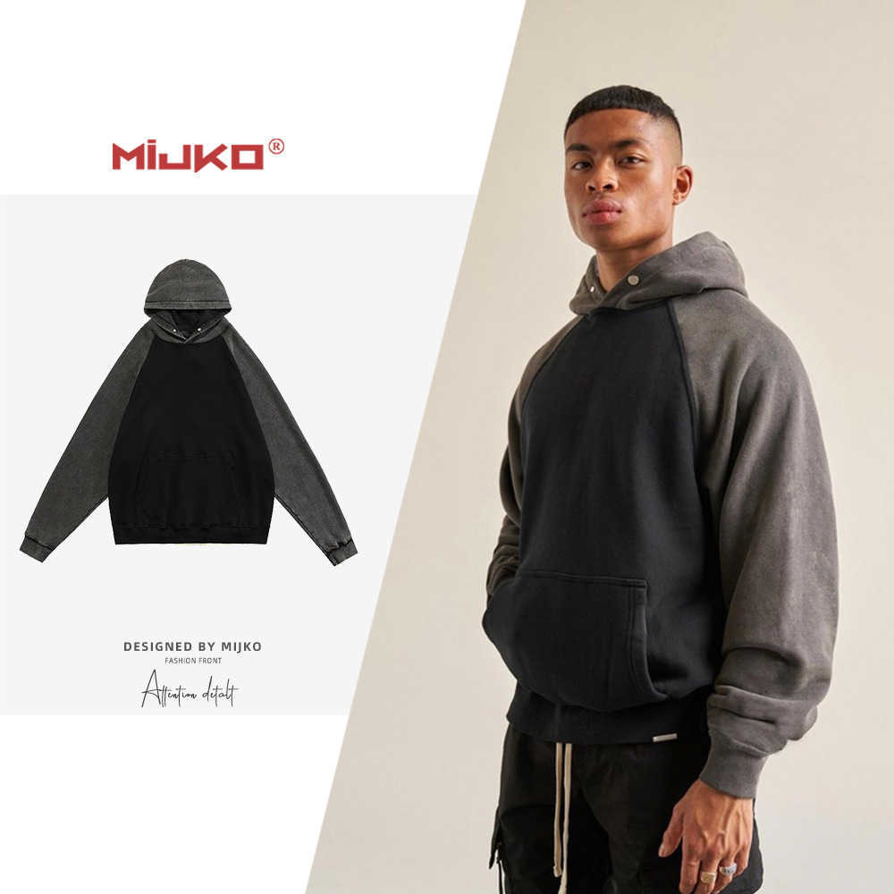 

Men' Hoodies Mijko men' wear women' autumn and winter new splicing color Hoodie fashion men' and women' same long sleeve high street Hoodie, Black