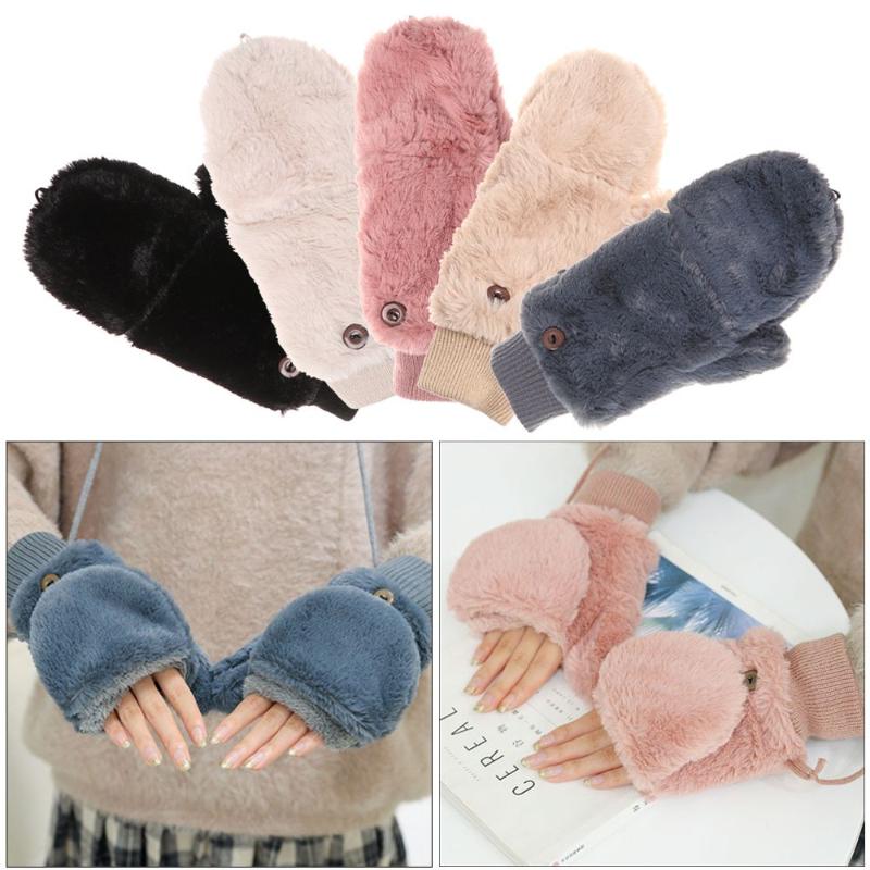 

Five Fingers Gloves Women's Flip Cover Winter Half-finger Fashion Windproof Keep Warm Plush Hand Warmer