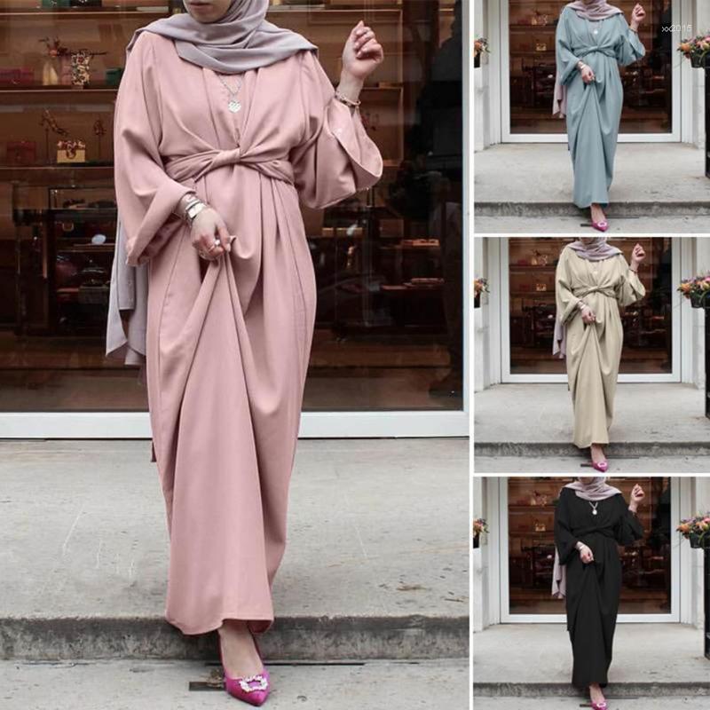 

Casual Dresses Elegant Summer Women Dress Long Sleeve O Neck Solid Color Large Hem Loose Maxi Robe Femme Beach Vestidos, As pic