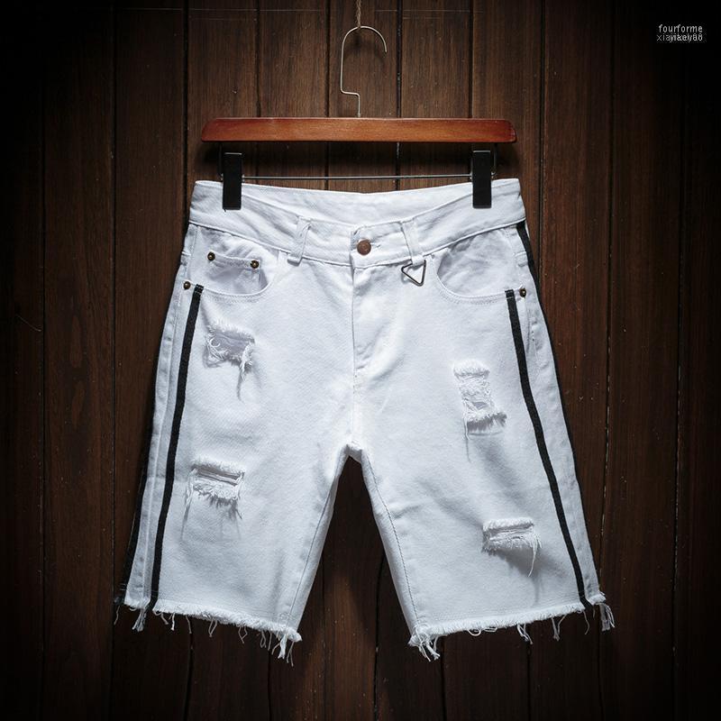 

Men's Jeans Men Holes White Denim Shorts Fashion Summer Cotton Short Stretches Casual Shorts1, Black