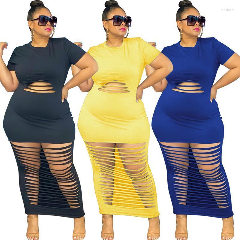 

Plus Size Dresses Summer Maxi For Women Sexy Hollow Out Bodycon Dress Loungewear Tee Shirt Femme Wholesale Drop Jona22, Black