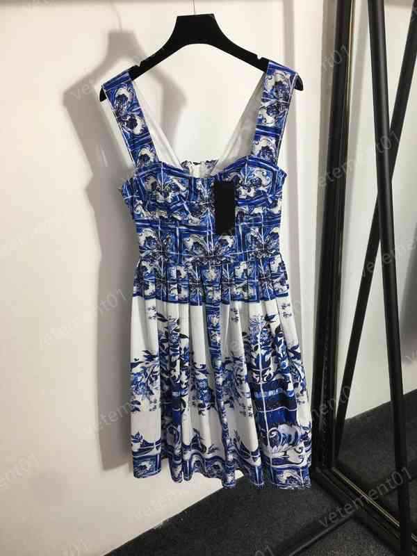 Débardeur d'été même robe femmes robes bleu et blanc porcelaine impression robe bustier haute qualité luxe sexy robe de créateur dame streetwear